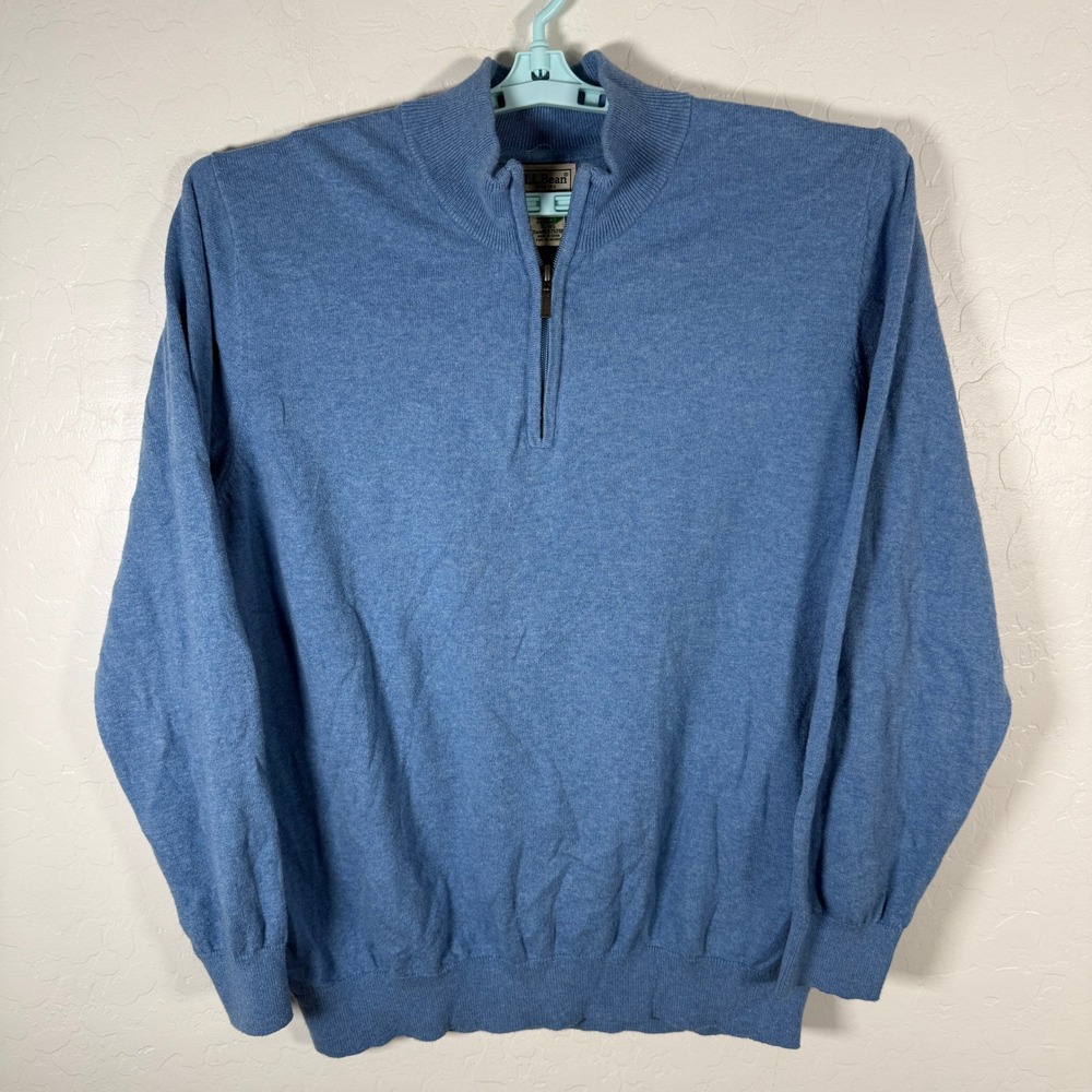 LL Bean Quarter Zip Sweater Mens XL Blue Cotton Cashmere Pullover Outdoor